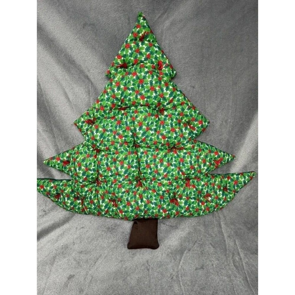 Vintage Stuffed Fabric Christmas Tree Plush Pillow 3D Handmade Retro Holly Print